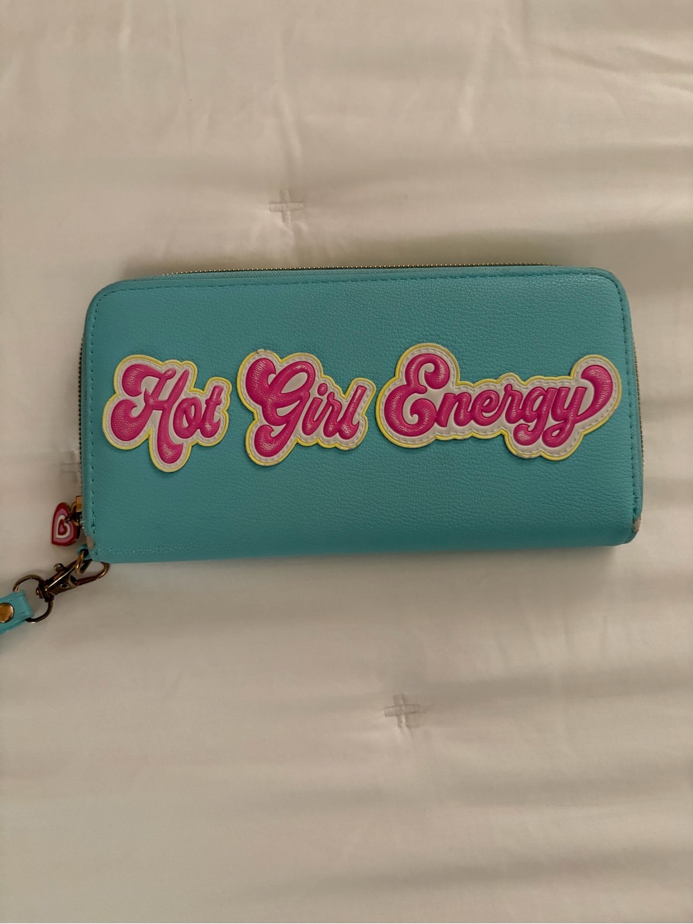 Claire's Turquoise Zip Wallet with Pink 'Hot Girl Energy' Applique